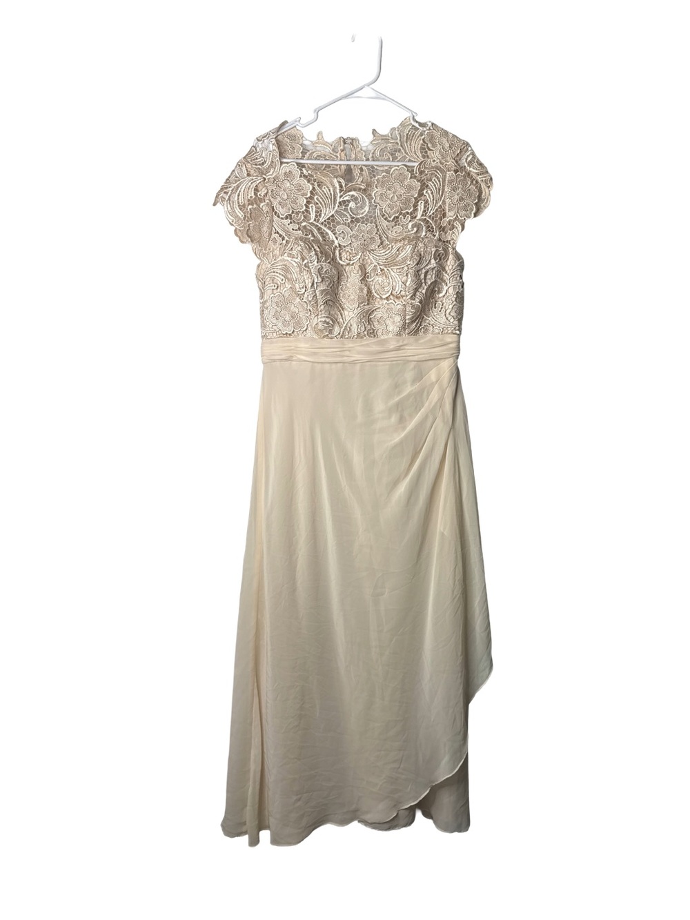 DECODE 1.8 Womens Champagne Formal Floor Length Sheer Skirt Lace Bodice Dress 14